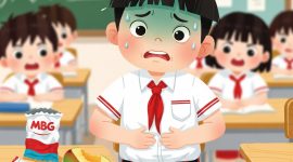 Ilustrasi siswa mengalami sakit perut setelah makan menu MBG.