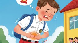 Ilustrasi siswa mengalami sakit perut.
