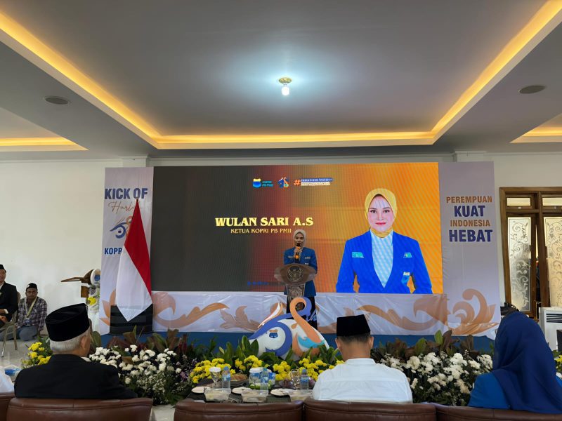 Ketua Umum Kopri PB PMII Wulan Sari AS, saat sambutan diacara Harlah ke-58 Korps Pergerakan Mahasiswa Islam Indonesia Putri (Kopri PB PMII).