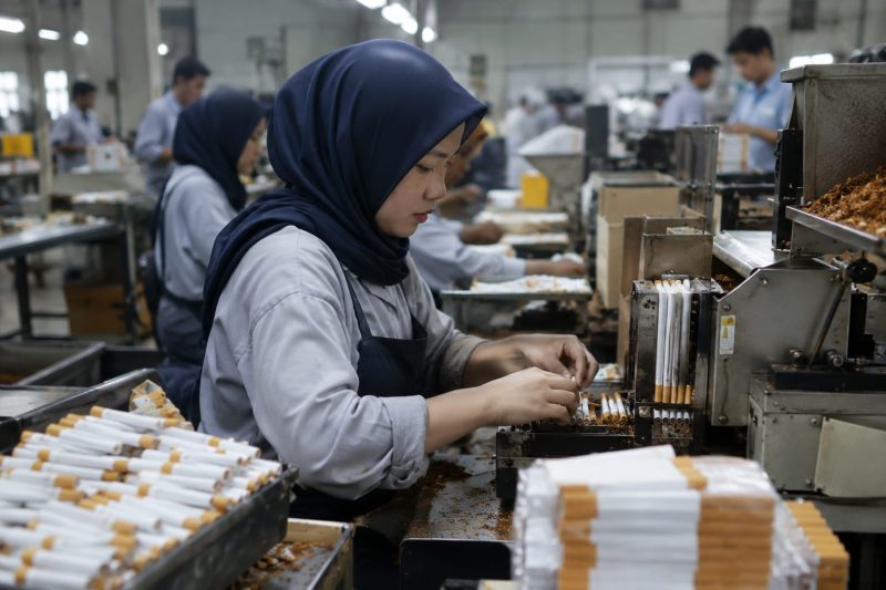 Ilustrasi buruh pabrik rokok.