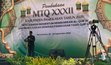 Bupati Pamekasan, KH Kholilurrahman, saat memberikan sambutan diacara pembukaan MTQ XXXII.