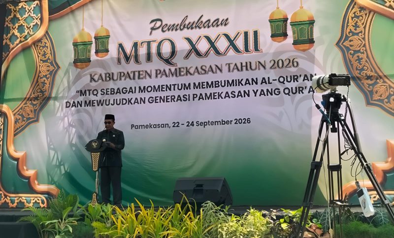 Bupati Pamekasan, KH Kholilurrahman, saat memberikan sambutan diacara pembukaan MTQ XXXII.
